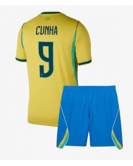 Billige Fotballdrakt Brasil Matheus Cunha #9 Replika Hjemmedraktsett Barn VM 2026 Kortermet (med bukser)